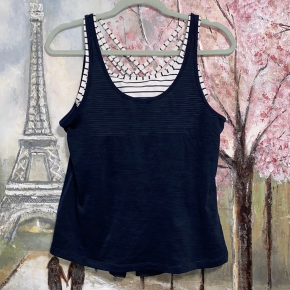 Athleta Fully Focused Top Tank Bra Support Navy Blue / White Size XXS EUC - Picture 1 of 15